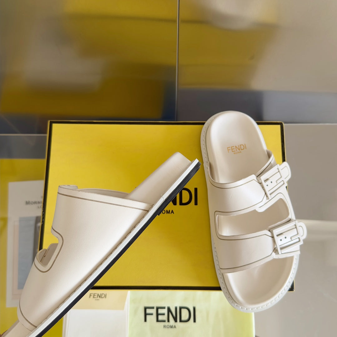 FENDI BAGUETTE DAD SANDALS IN WHITE CALFSKIN