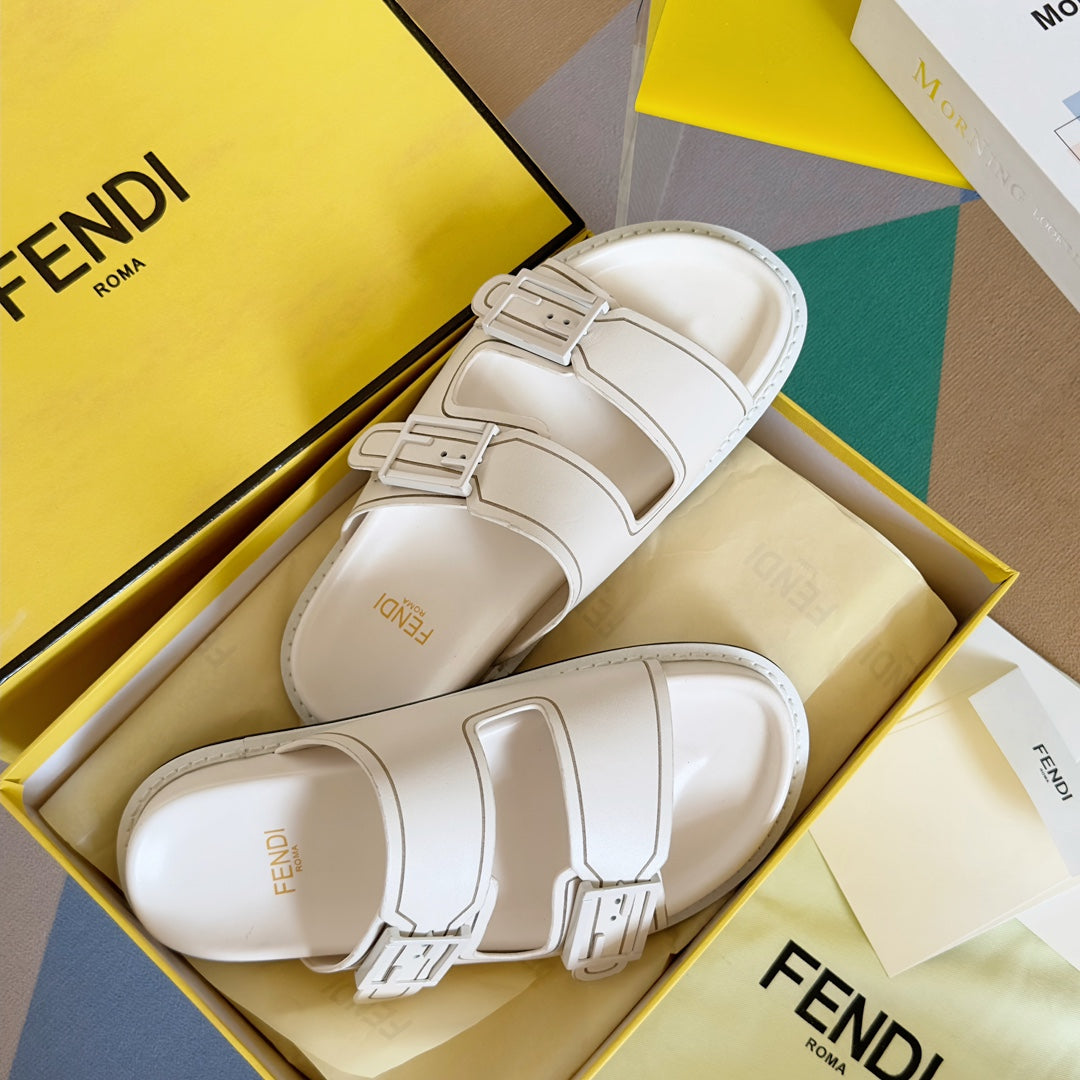 FENDI BAGUETTE DAD SANDALS IN WHITE CALFSKIN