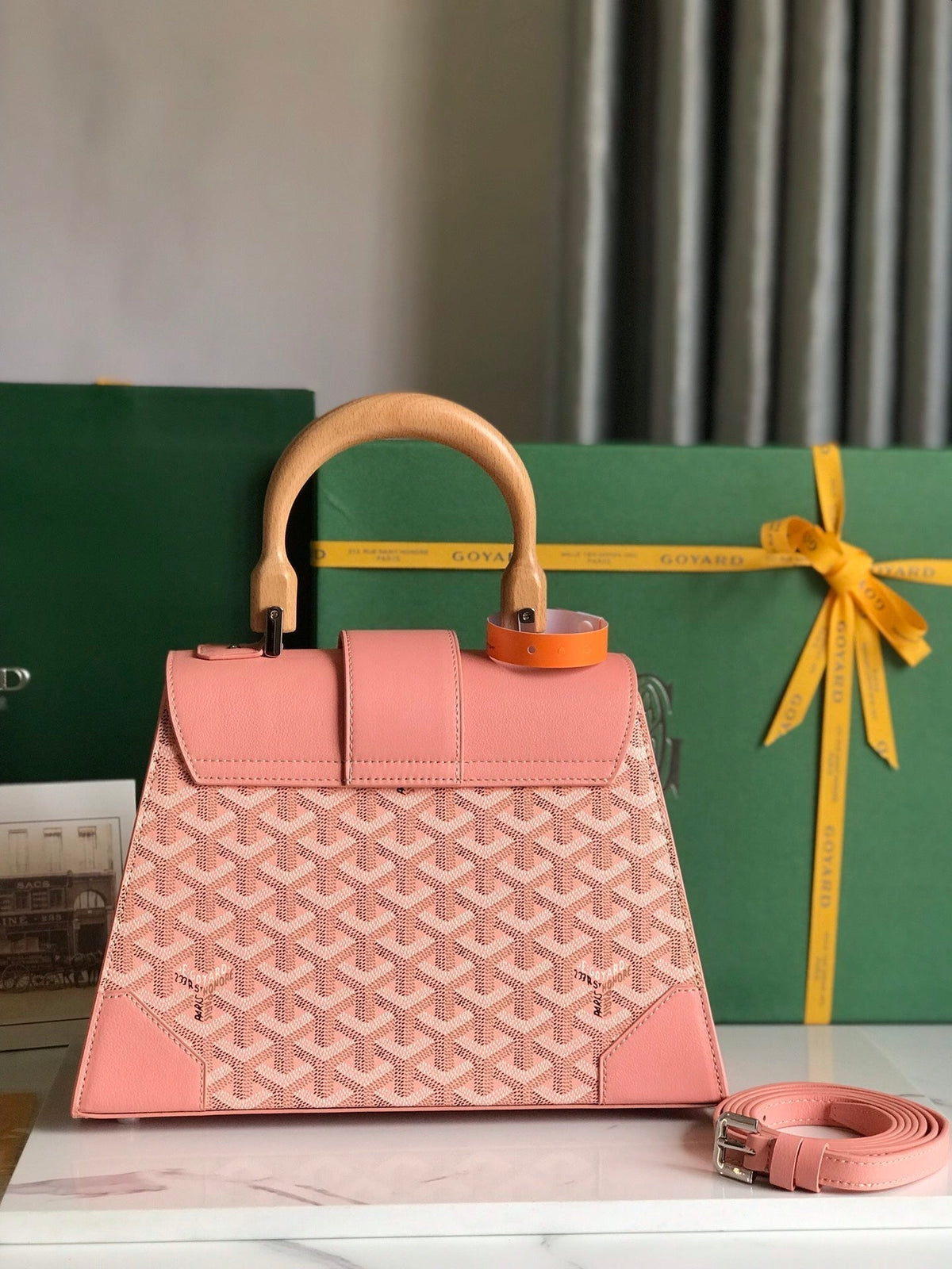 SAÏGON PM BAG 28 IN BABY PINK GOYARDINE CANVAS AND CALFSKIN