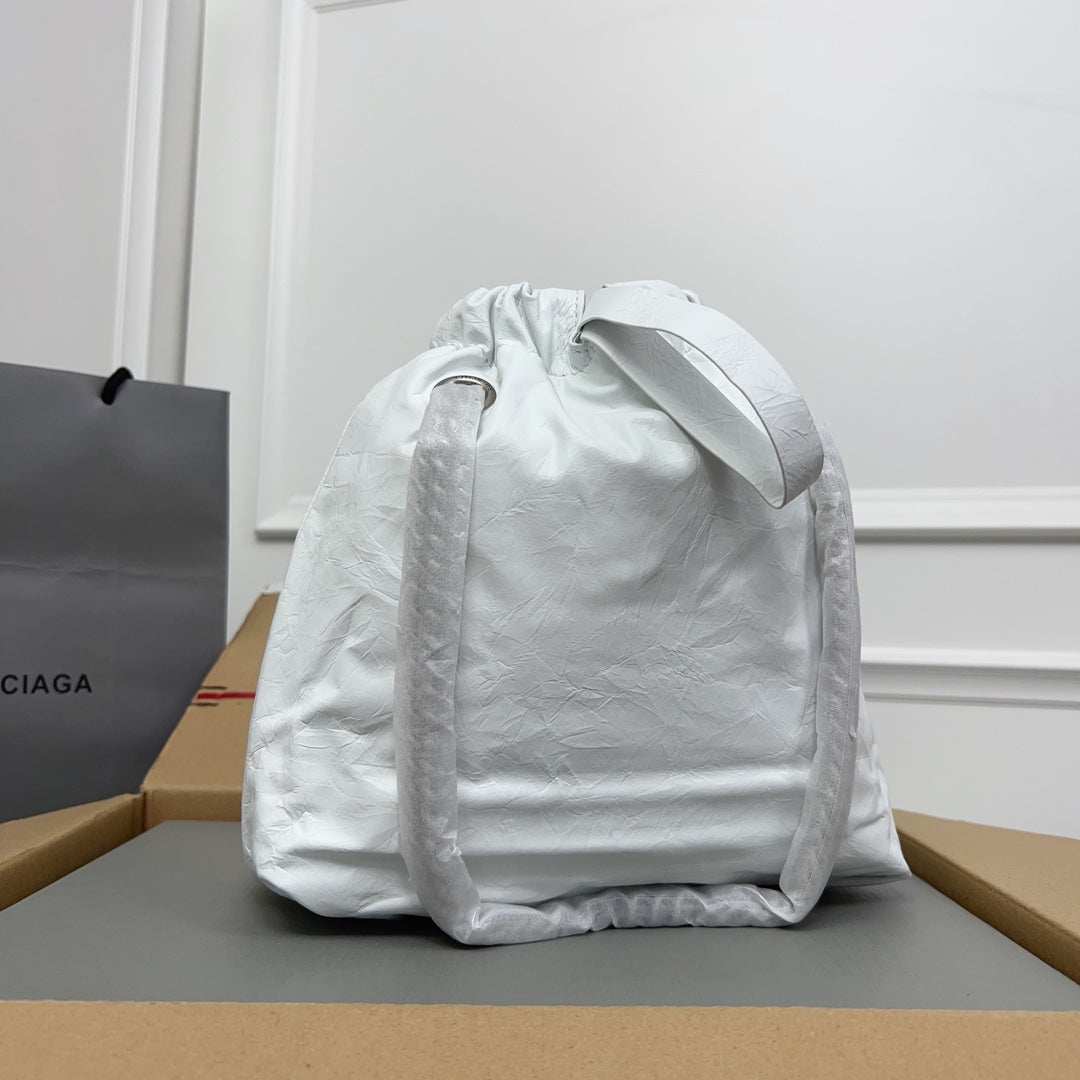 CRUSH SMALL TOTE BAG 27 IN WHITE CRUSHED CALFSKIN SILVER HARDWARE