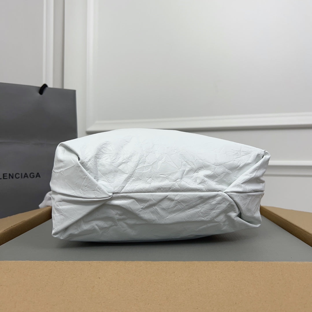 CRUSH SMALL TOTE BAG 27 IN WHITE CRUSHED CALFSKIN SILVER HARDWARE