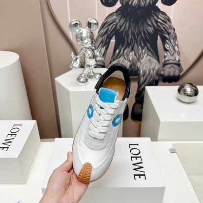 FLOW RUNNER SNEAKER IN PALE GRAY MIX BLUE SUEDE AND SHEEPSKIN