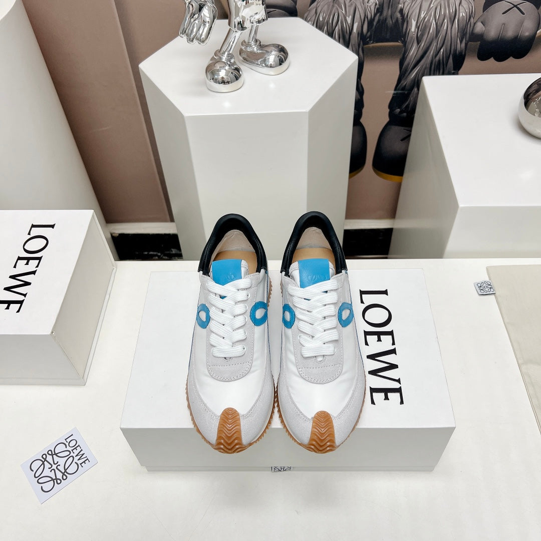 FLOW RUNNER SNEAKER IN PALE GRAY MIX BLUE SUEDE AND SHEEPSKIN