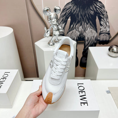FLOW RUNNER SNEAKER IN WHITE IVORY SUEDE AND SHEEPSKIN
