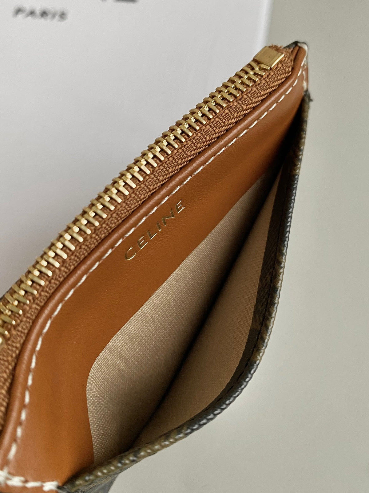 TRIOMPHE 9 WALLET TWO-IN-ONE OLD FLOWER BROWN CALFSKIN