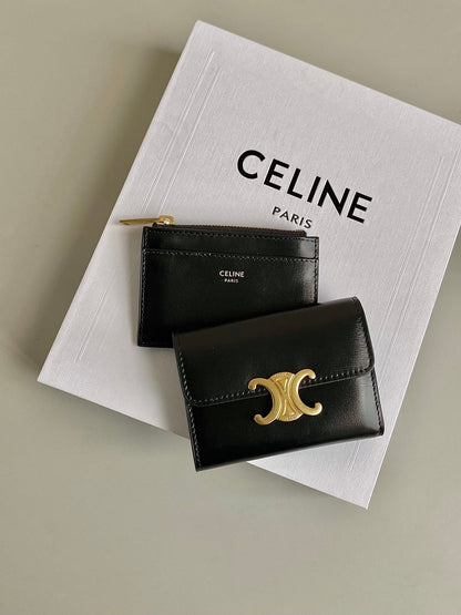 TRIOMPHE 9 WALLET TWO-IN-ONE BLACK CALFSKIN