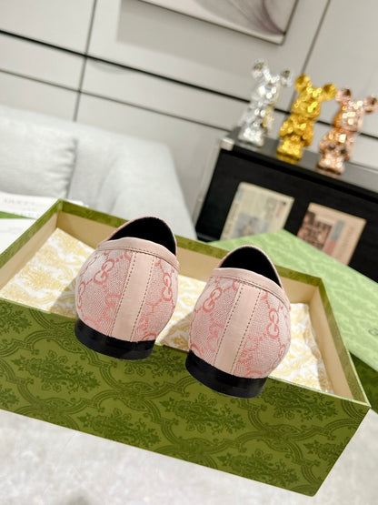 MEN'S LOAFER WITH HORSEBIT IN PINK PASTEL MONOGRAM JACQUARD FABRIC