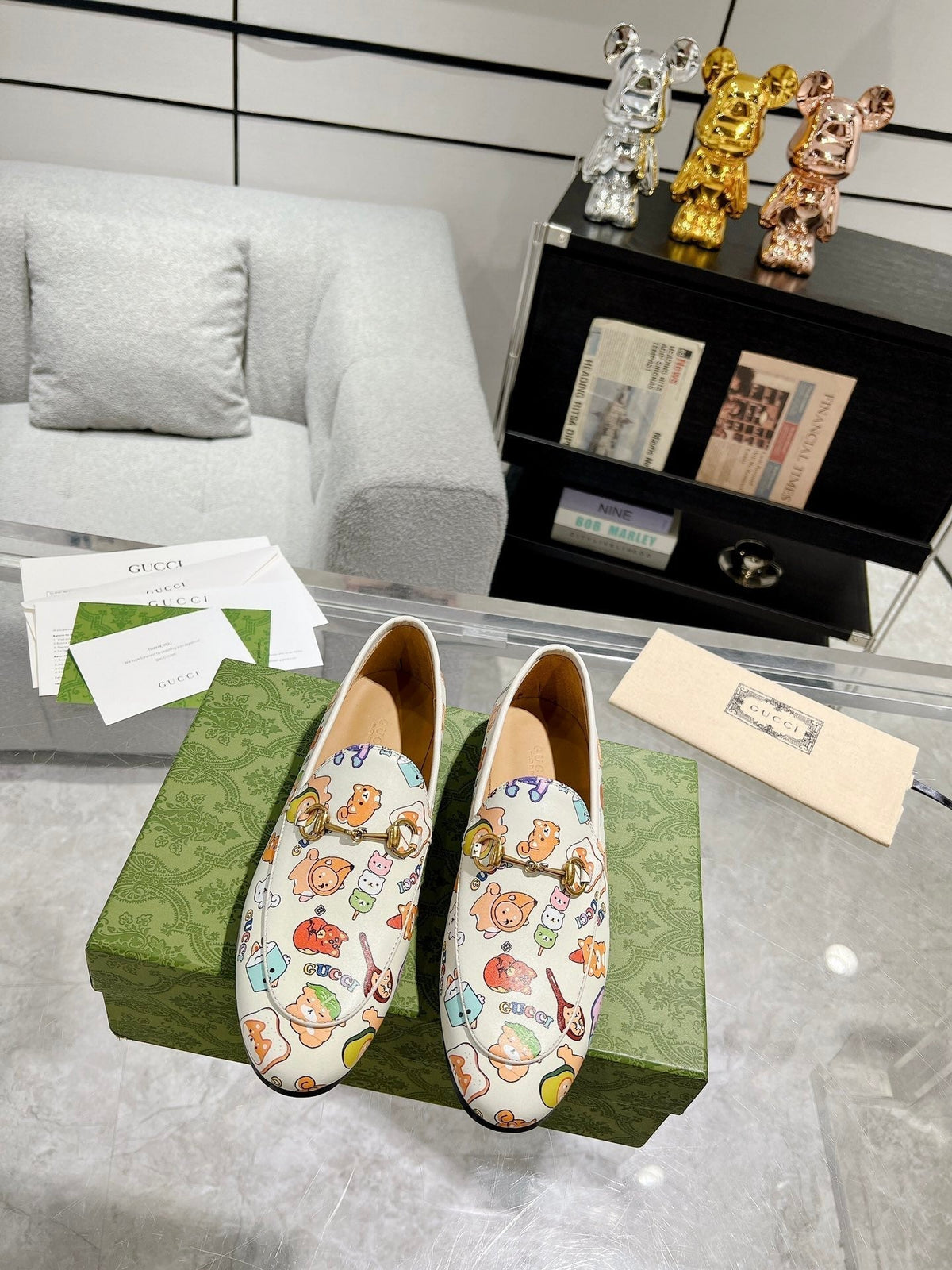 HORSEBIT LOAFER WITH CUTE ANIMAL PRINT IN WHITE CALFSKIN