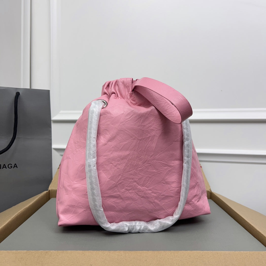 CRUSH SMALL TOTE BAG 27 IN PINK CRUSHED CALFSKIN SILVER HARDWARE