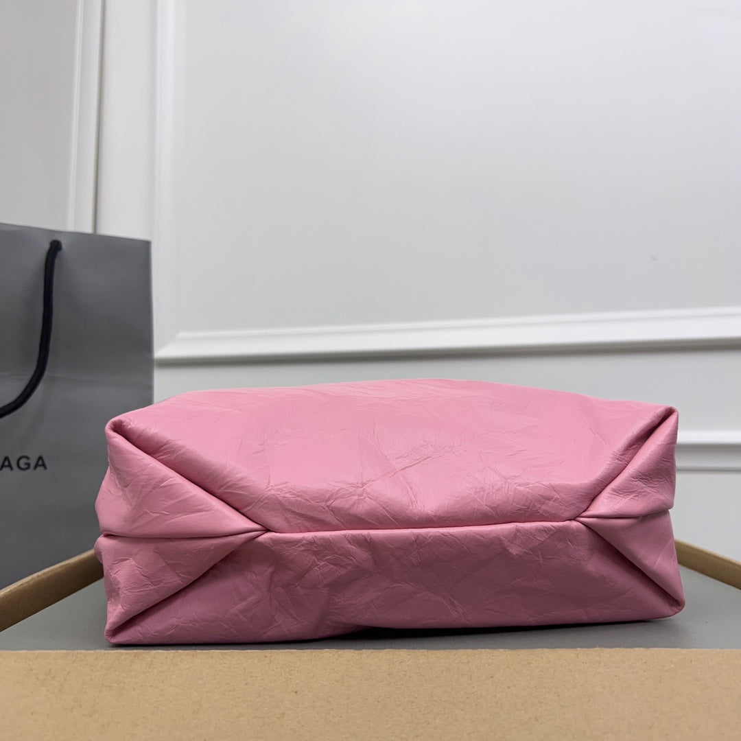 CRUSH SMALL TOTE BAG 27 IN PINK CRUSHED CALFSKIN SILVER HARDWARE