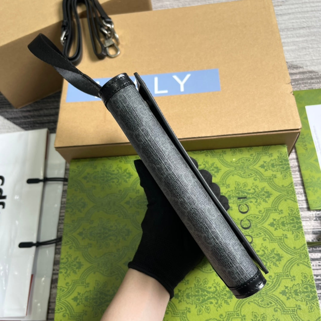 GG CLASP CLUTCH 20 IN BLACK CANVAS AND CALFSKIN