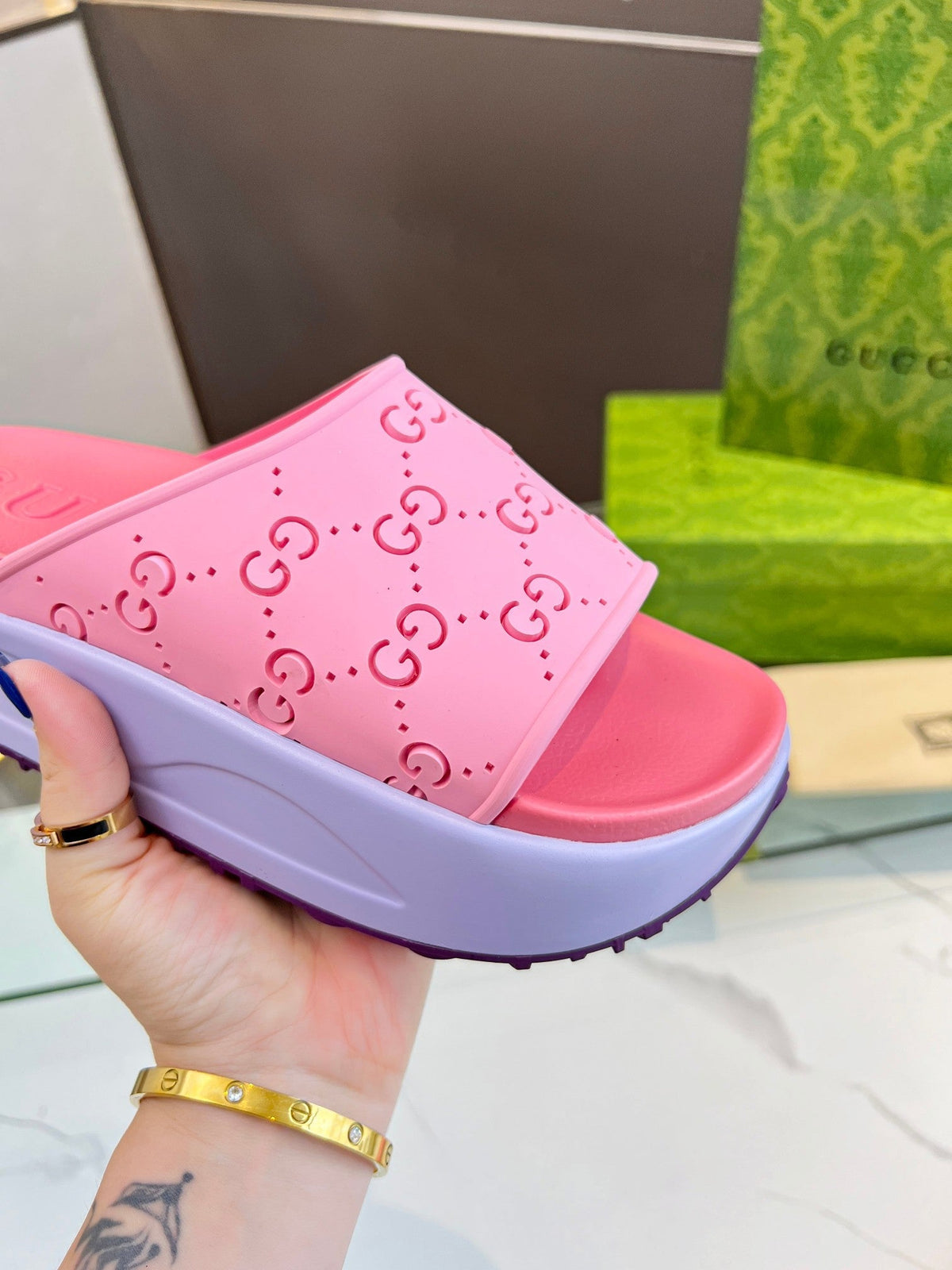 PLATFORM SANDALS IN BABY PINK MONOGRAM IMPORTED TPU