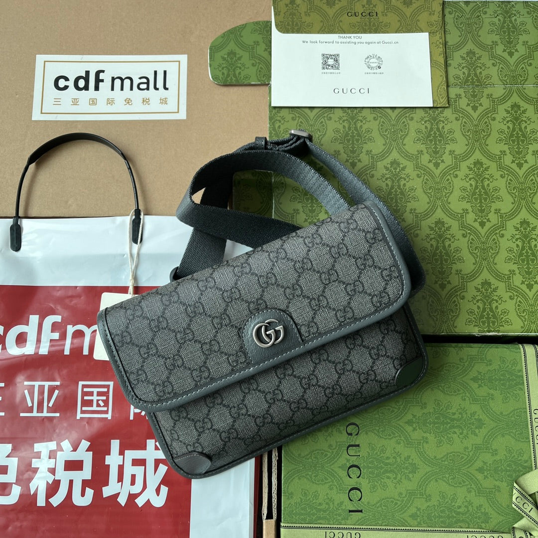 OPHIDIA BELT BAG 24 IN DARK GREY GG CALFSKIN