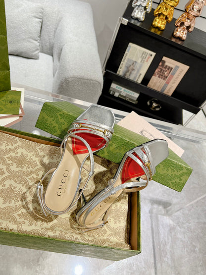 HIGH HEEL 65MM IN SILVER CALFSKIN WITH RED HEART
