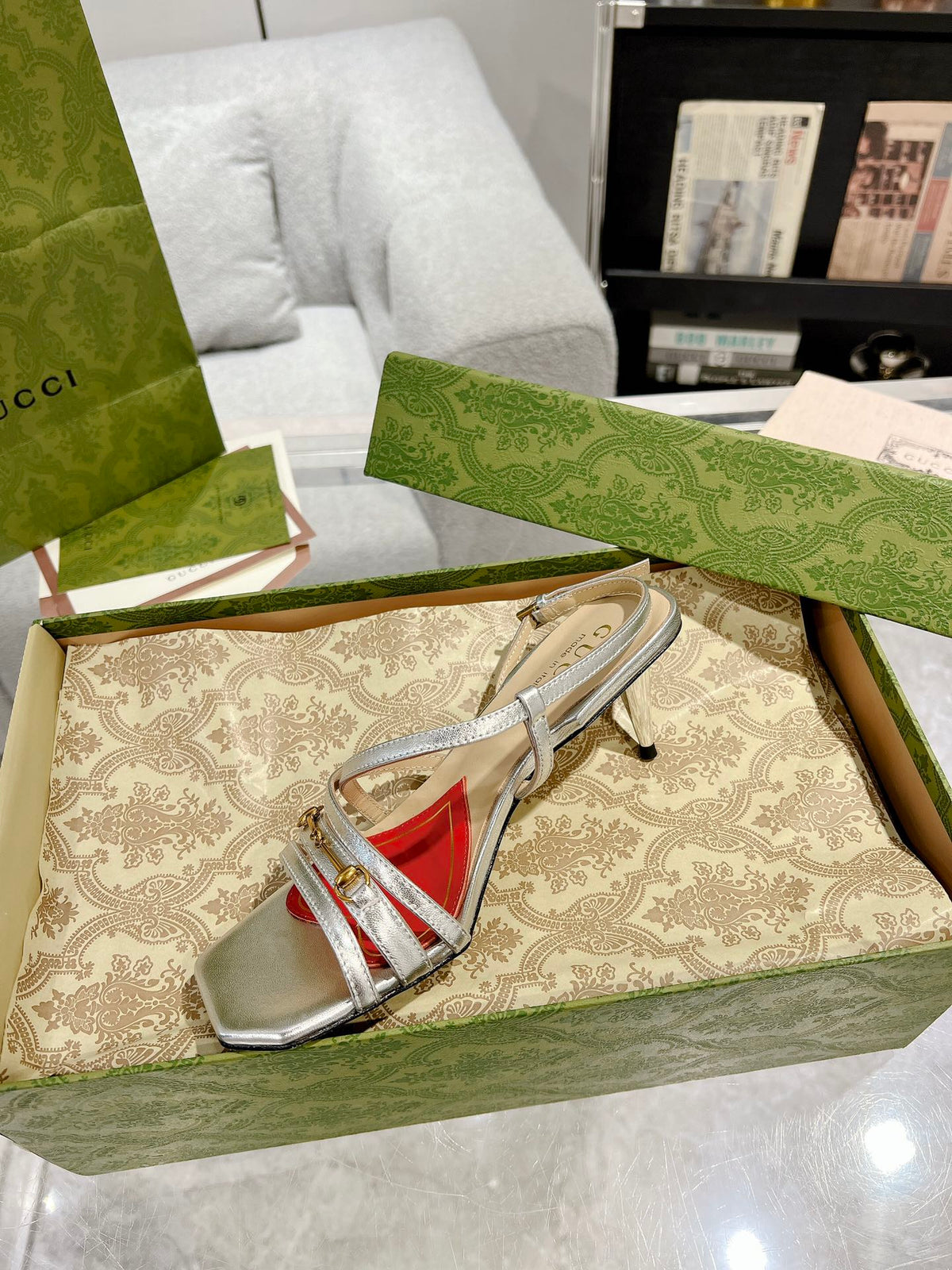 HIGH HEEL 65MM IN SILVER CALFSKIN WITH RED HEART