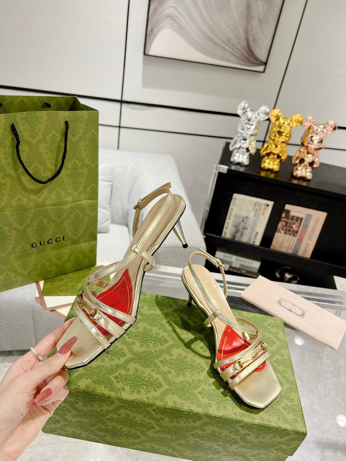 HIGH HEEL 65MM IN LIGHT GOLD CALFSKIN WITH RED HEART