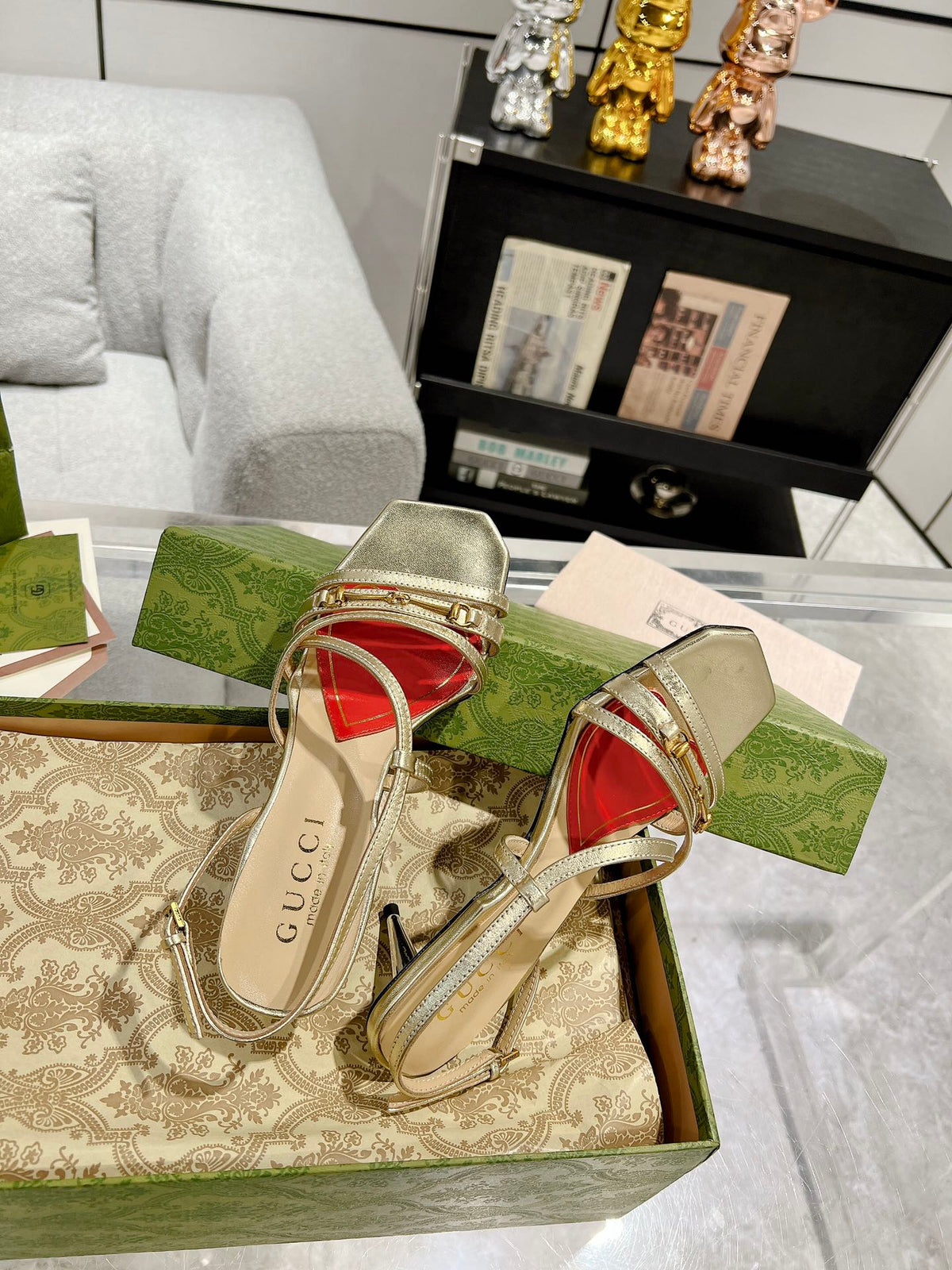 HIGH HEEL 65MM IN LIGHT GOLD CALFSKIN WITH RED HEART