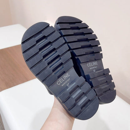 LEA TRIOMPHE PLATFORM SLIDES WOMEN VEGETABLE TANNED CALFSKIN BLACK