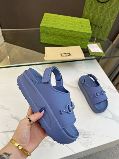 HORSEBIT FLATFORM SANDAL 5 CM IN AEGEAN BLUE IMPORTED TPU