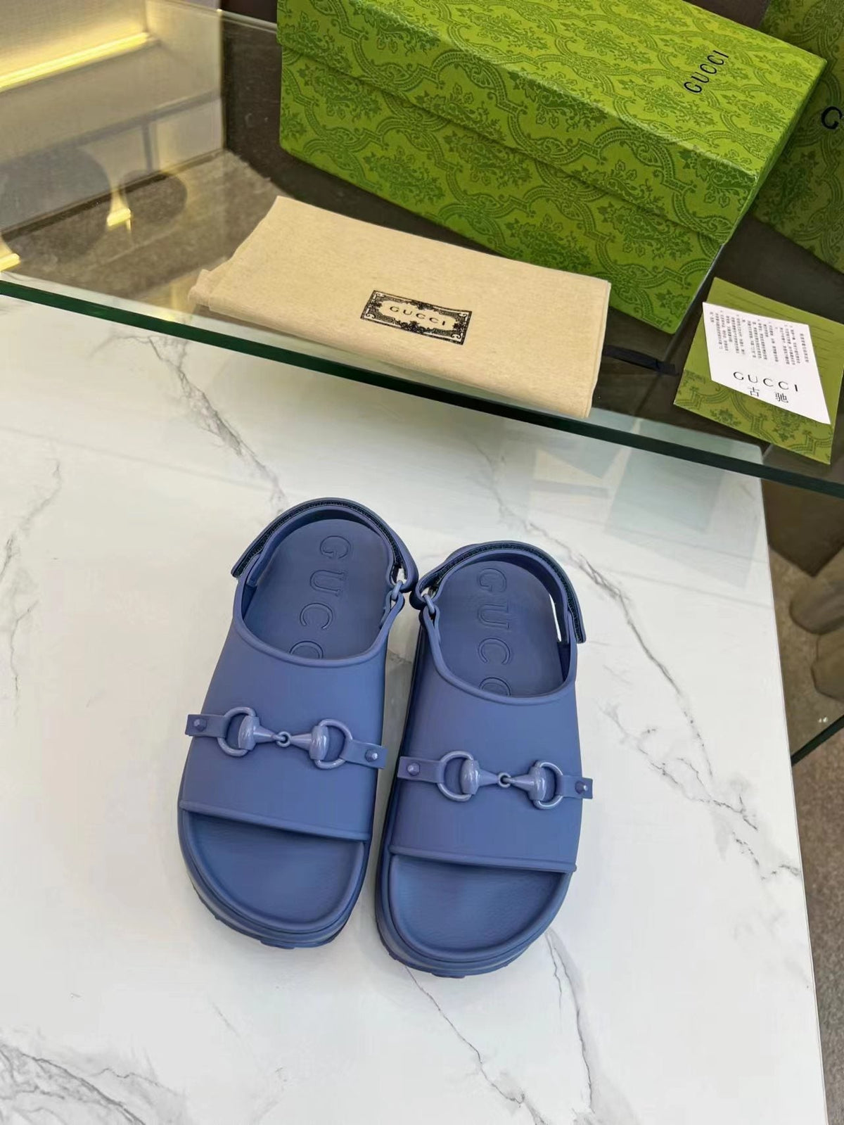 HORSEBIT FLATFORM SANDAL 5 CM IN AEGEAN BLUE IMPORTED TPU