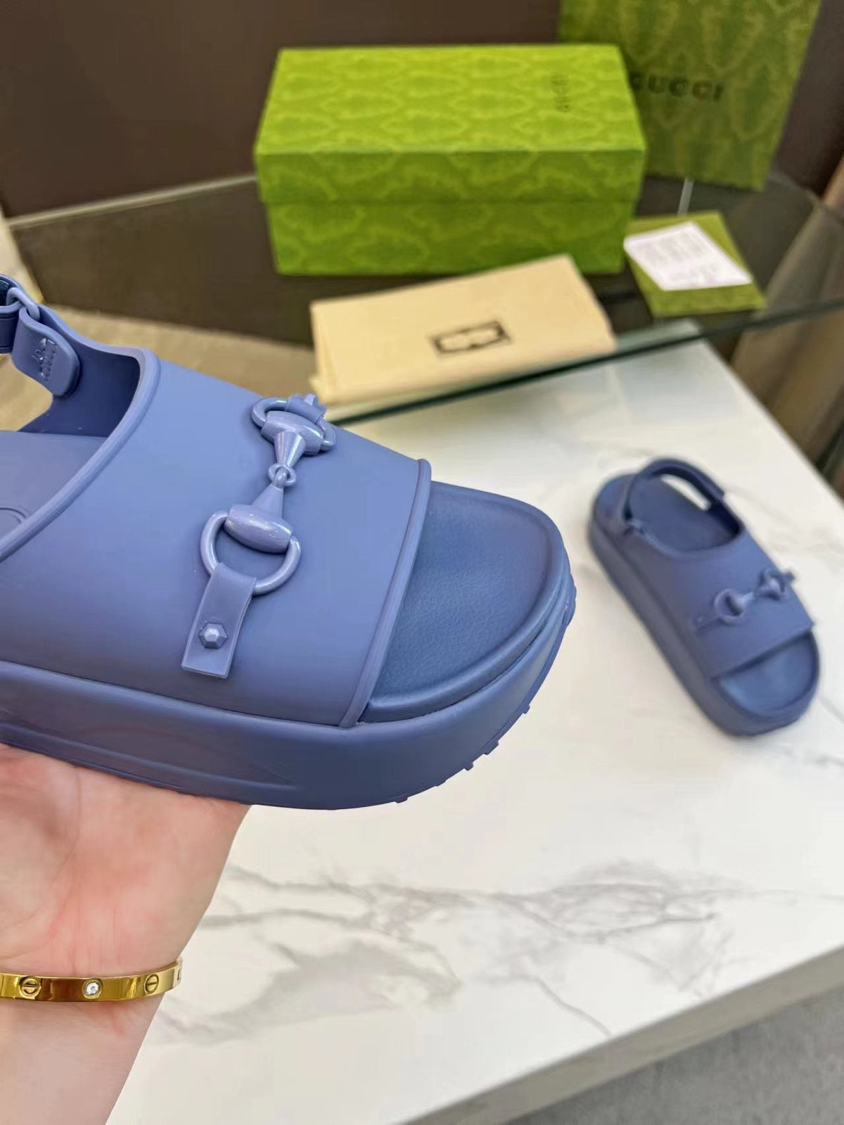 HORSEBIT FLATFORM SANDAL 5 CM IN AEGEAN BLUE IMPORTED TPU