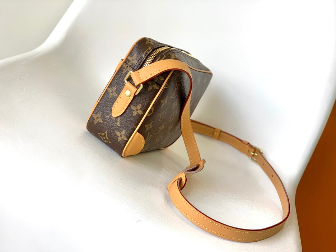 TROCADERO MINI MESSENGER BAG 23 IN BEIGE AND BROWN MONOGRAM COATED CANVAS