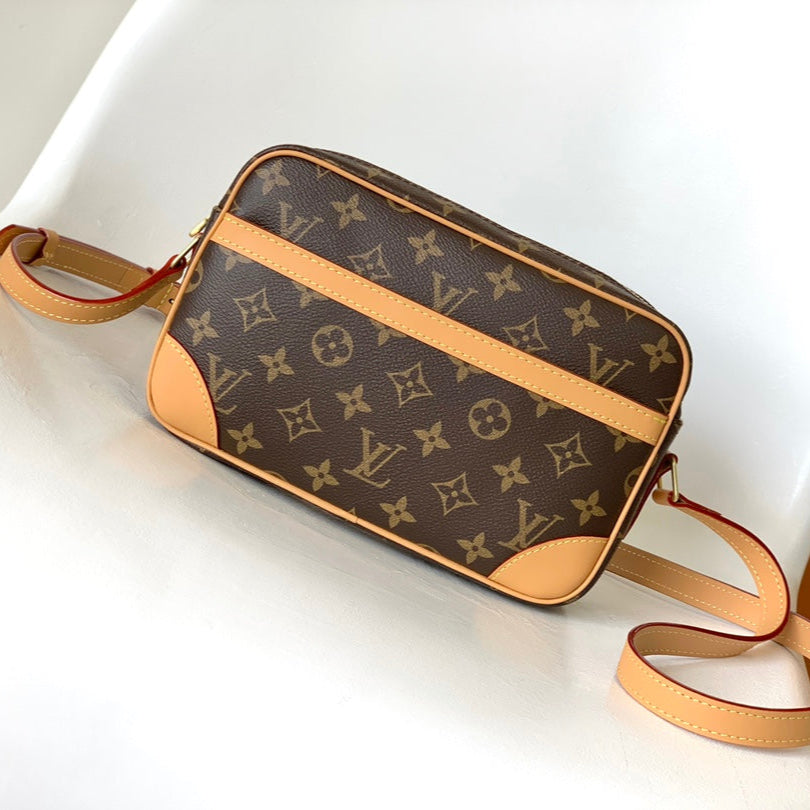 TROCADERO MINI MESSENGER BAG 23 IN BEIGE AND BROWN MONOGRAM COATED CANVAS