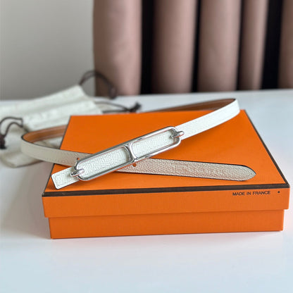 HM ROULIS BUCKLE & REVERSIBLE CINNAMON BROWN AND WHITE LEATHER STRAP 13MM SILVER HARDWARE