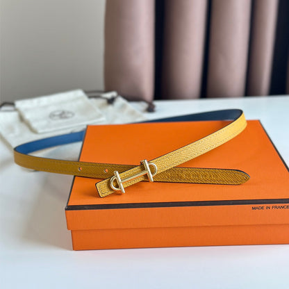 HM GAMMA BUCKLE & REVERSIBLE GOLDEN AND BLUE LEATHER STRAP 13MM GOLD HARDWARE