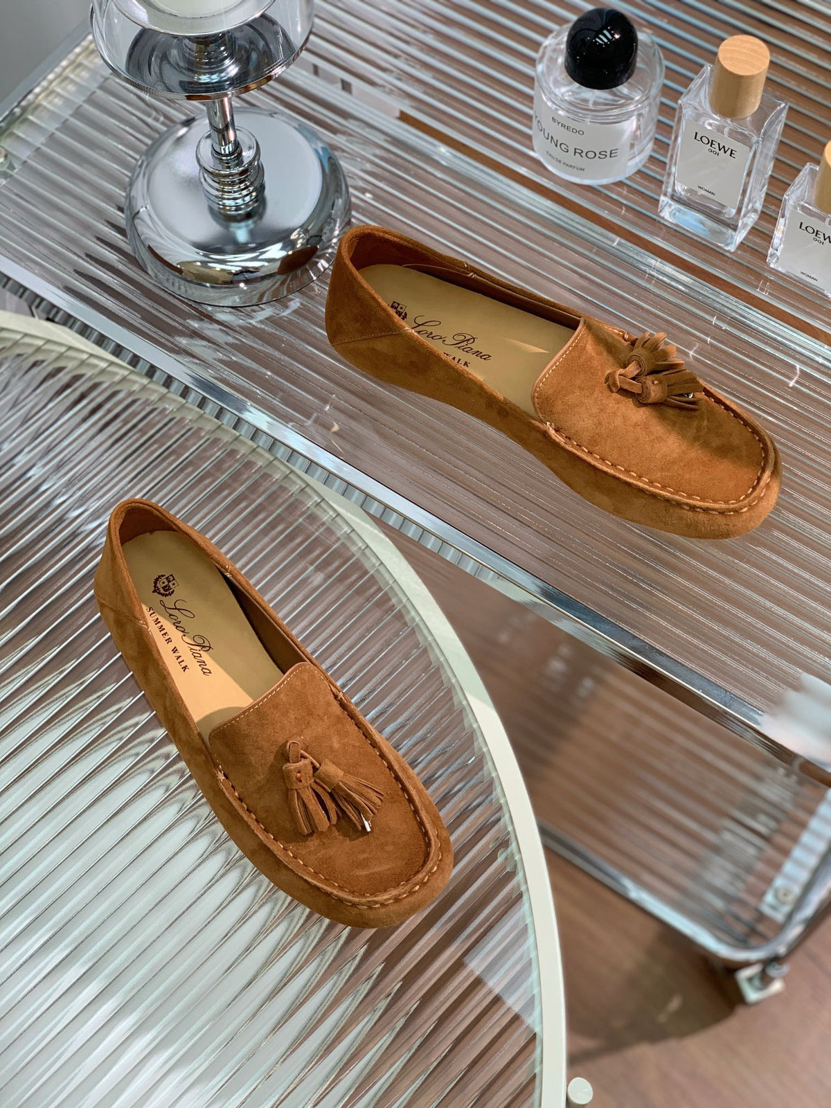 LP DOT SOLE WALK LOAFERS CARAMEL SUEDE