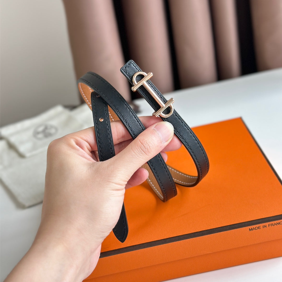 HM GAMMA BUCKLE & REVERSIBLE BRONZE BROWN AND BLACK LEATHER STRAP 13MM COPPER HARDWARE