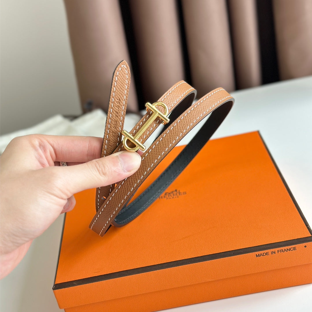 HM GAMMA BUCKLE & REVERSIBLE BRONZE BROWN AND BLACK LEATHER STRAP 13MM GOLD HARDWARE