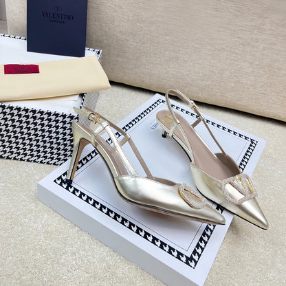 VLOGO SLINGBACK PUMP IN LIGHT GOLD CALFSKIN LEATHER