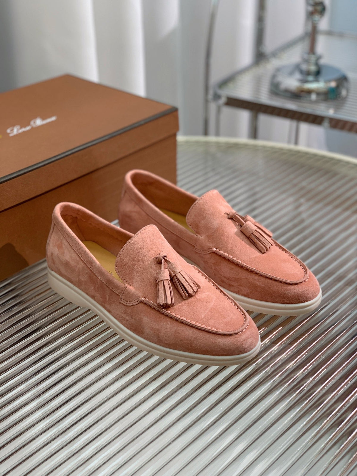 LP SUMMER WALK TASSELS LOAFERS BLUSH PINK SUEDE