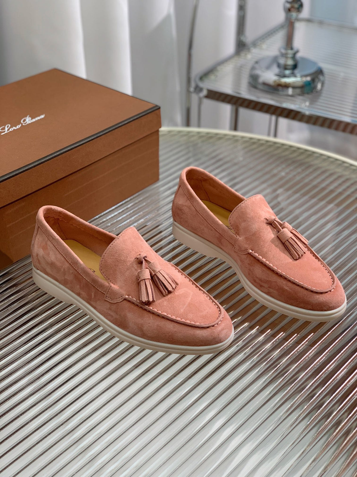 LP SUMMER WALK TASSELS LOAFERS BLUSH PINK SUEDE