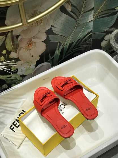 FENDI BAGUETTE SLIDES IN CHERRY RED LAMBSKIN