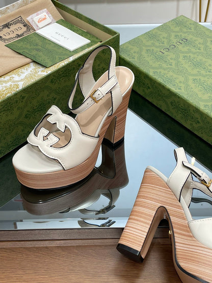 GG 120 INTERLOCKING G SANDAL WHITE CALFSKIN