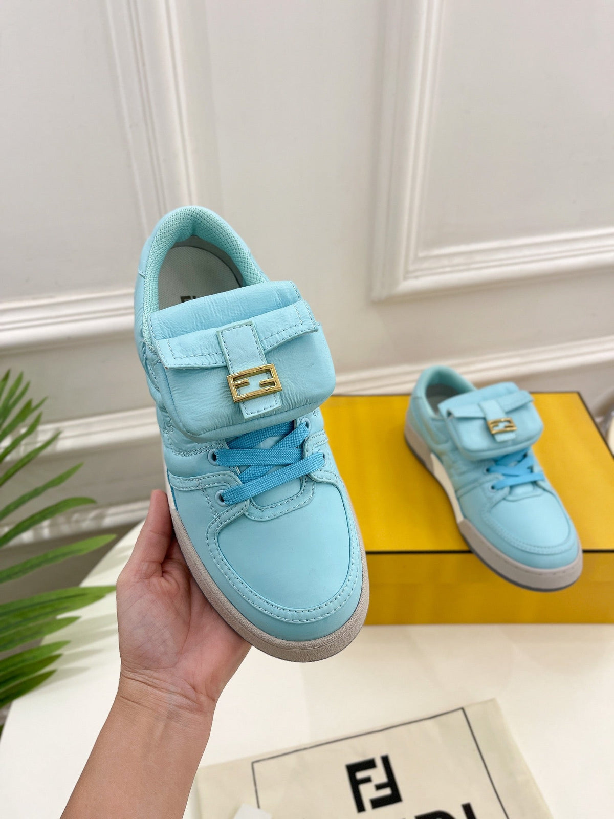 FENDI TRAINER SNEAKER IN SKY BLUE LAMBSKIN