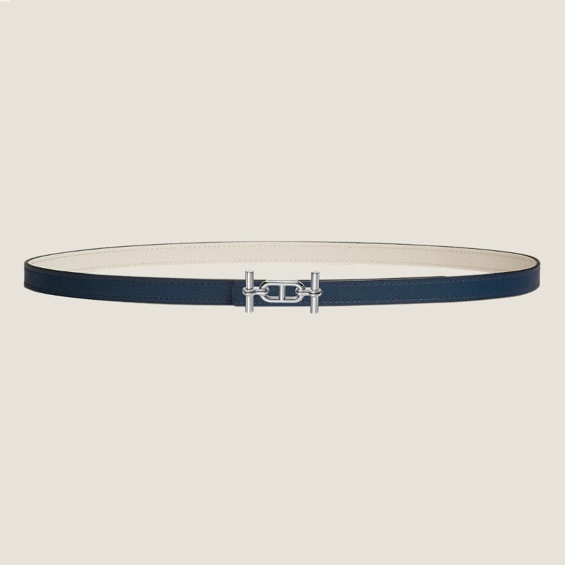 HM ANCRE BUCKLE & REVERSIBLE WHITE AND NAVY BLUE LEATHER STRAP 13MM SILVER HARDWARE