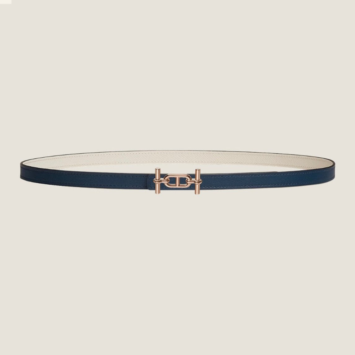 HM ANCRE BUCKLE & REVERSIBLE WHITE AND NAVY BLUE LEATHER STRAP 13MM COPPER HARDWARE