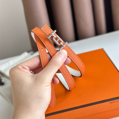 HM ANCRE BUCKLE & REVERSIBLE WHITE AND ORANGE LEATHER STRAP 13MM SILVER HARDWARE