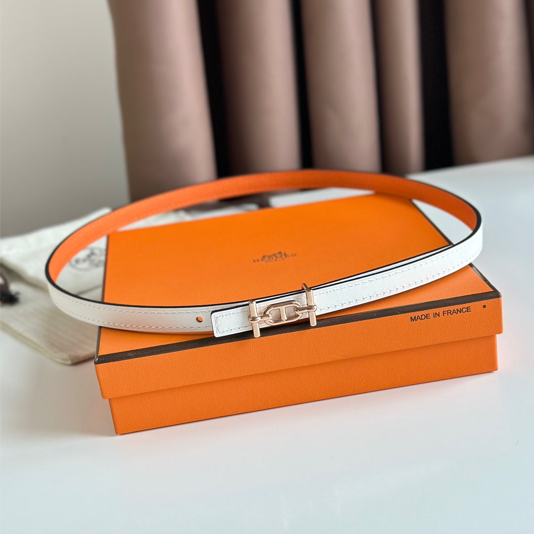 HM ANCRE BUCKLE & REVERSIBLE WHITE AND ORANGE LEATHER STRAP 13MM COPPER HARDWARE