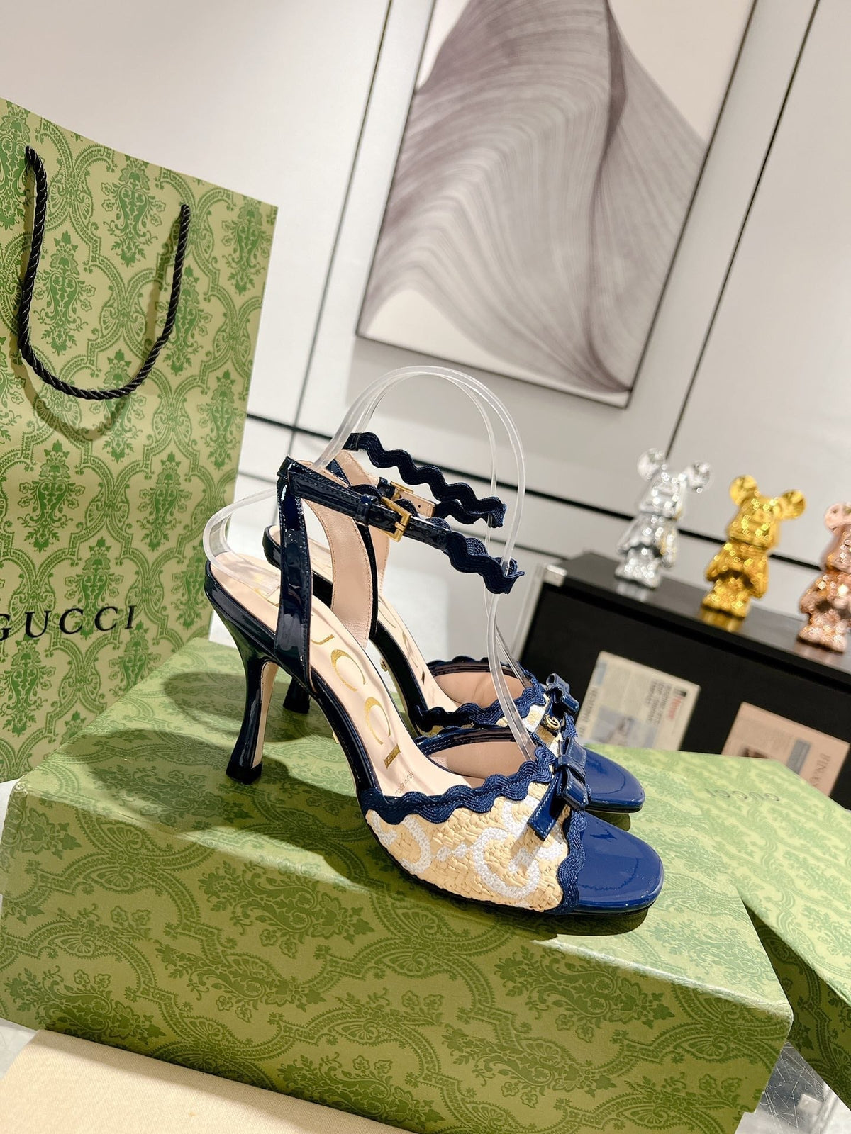 GG HIGH - HEEL SANDAL AZURE FABRIC ATTACH BOW