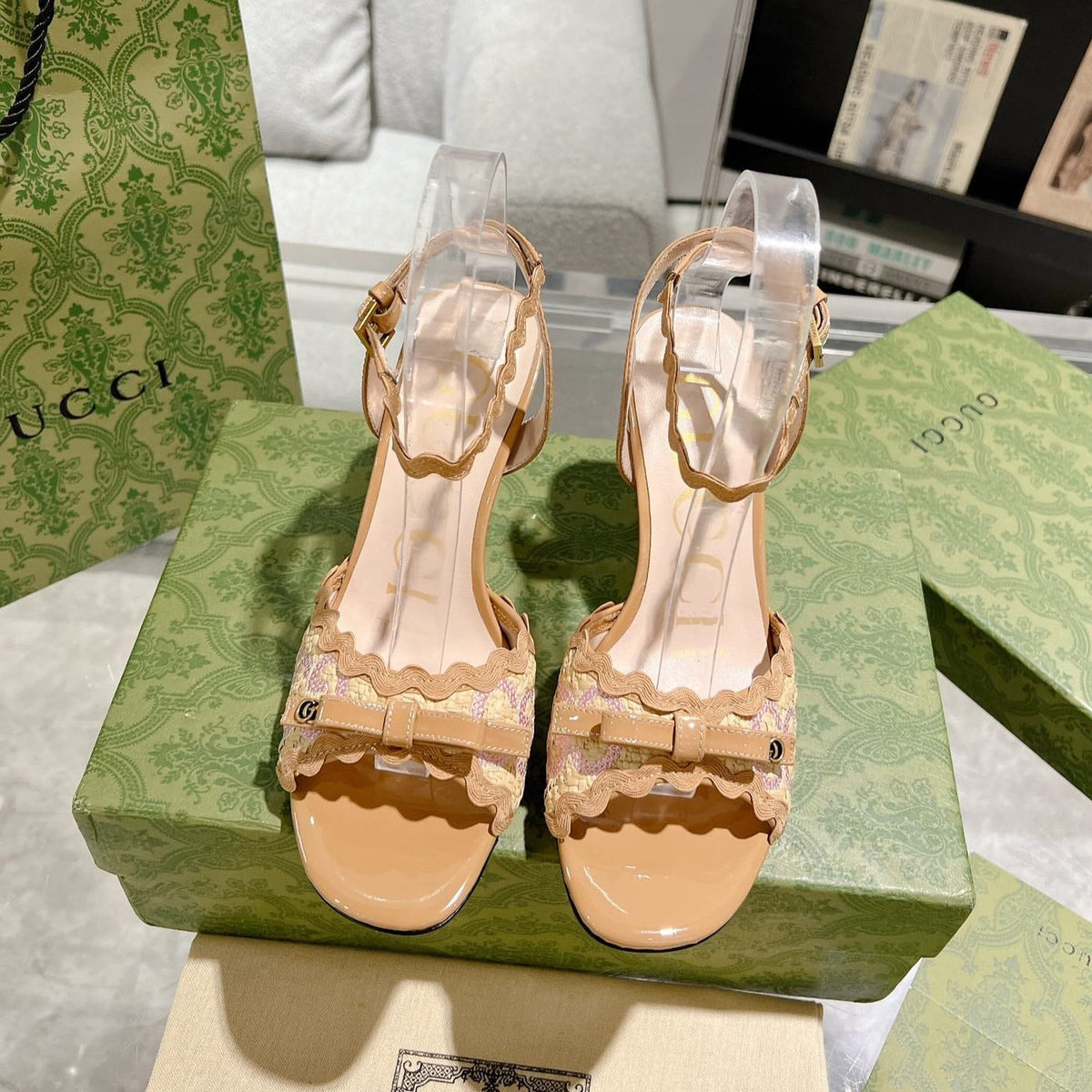 GG HIGH - HEEL SANDAL TAWNY FABRIC ATTACH BOW