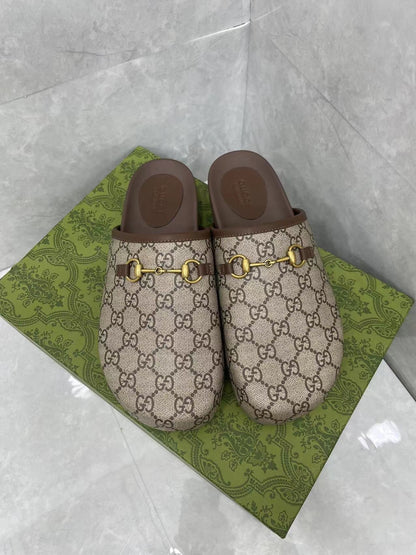MULE WITH GOLD HORSEBIT IN BEIGE AND EBONY MONOGRAM CANVAS