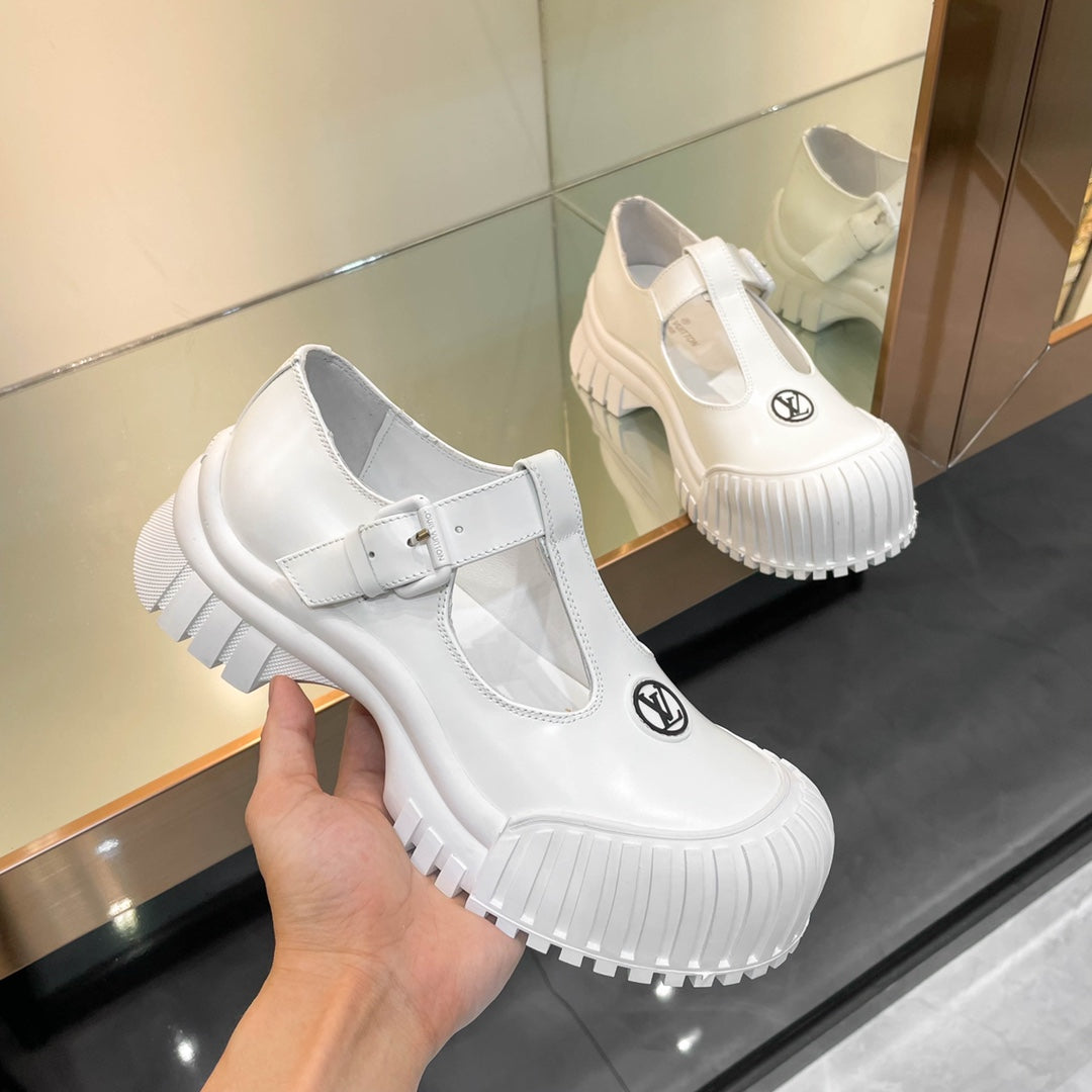 LV WOMEN CHECKER MARY JANE IN WHITE CALFSKIN