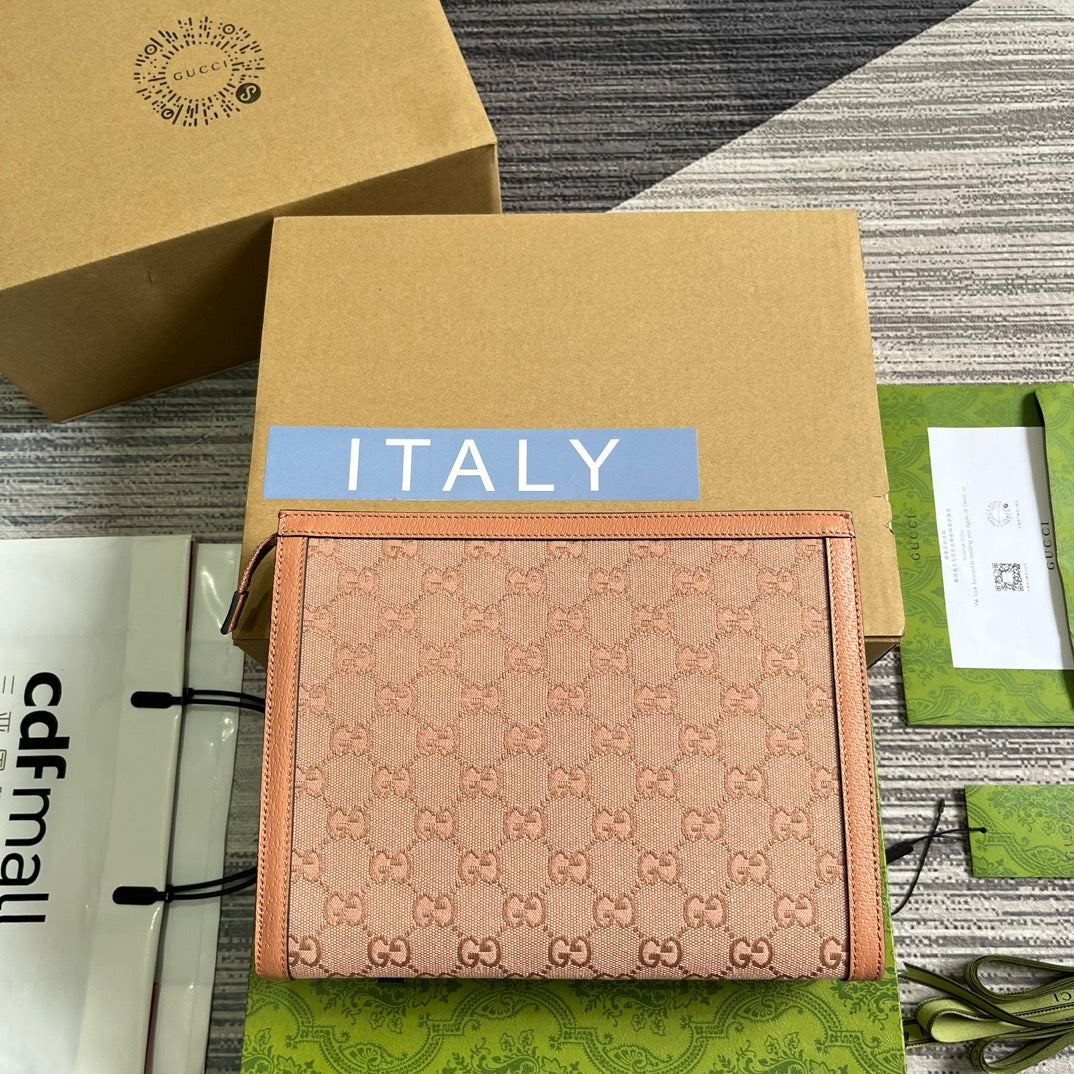 OPHIDIA GG 27 BAG IN LIGHT PINK CANVAS AND CALFKSKIN