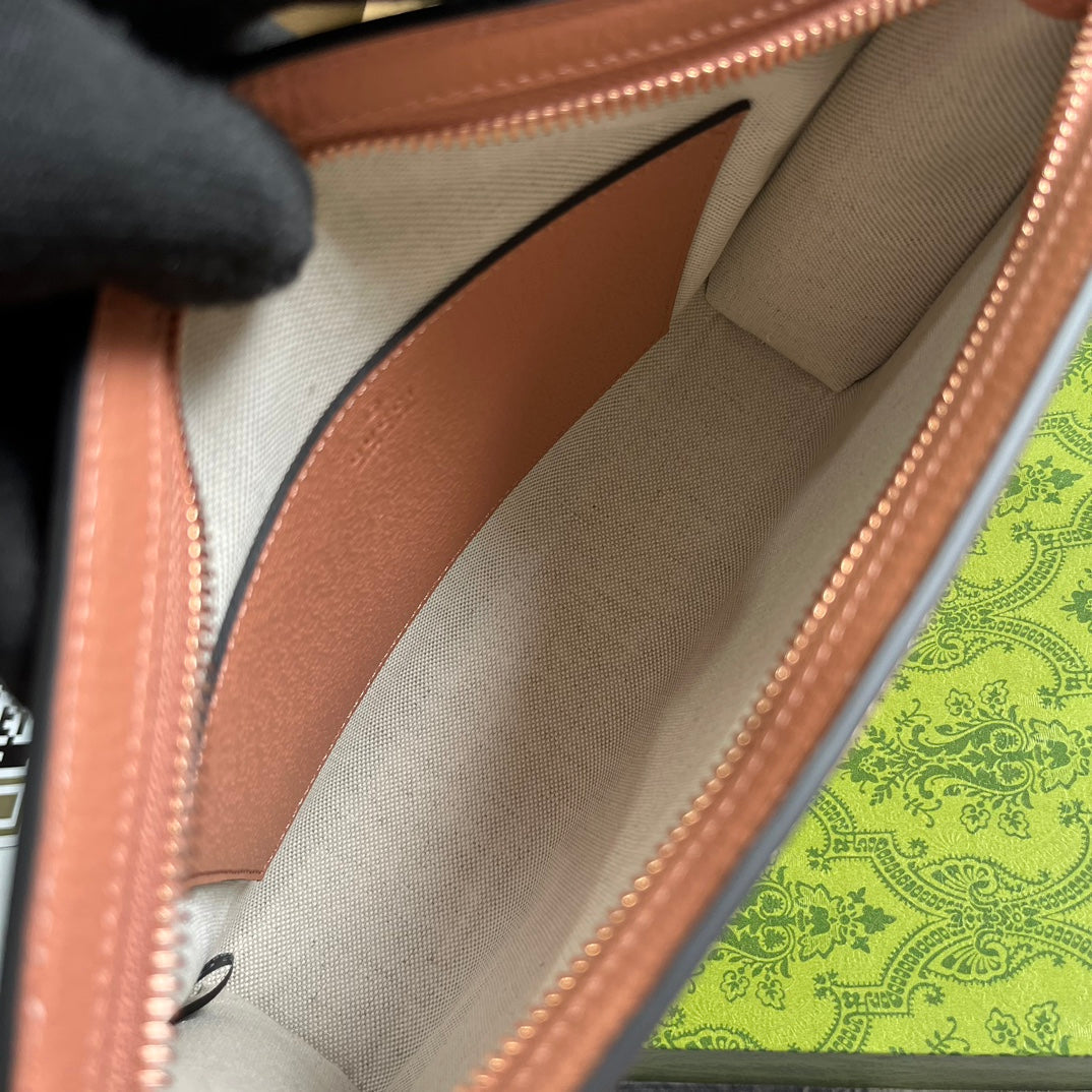 OPHIDIA GG 27 BAG IN LIGHT PINK CANVAS AND CALFKSKIN