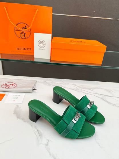 Gigi 50 Sandal Green Suede Green Calfskin