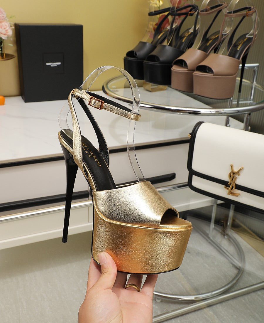 SL SUPER HIGH HEELS SANDAL METALLIC GOLD CALFSKIN
